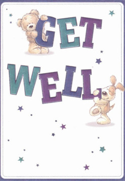 A sense of comfort and gentle hope fills this beautifully illustrated get well card, perfectly suited for a thoughtful delivery to someone recuperating in Bexley. Framed by a crisp, serene background, a snuggly teddy bear perches atop the playful, indigo 'GET' while an affectionate puppy, eyes alight with kindness, leans into the confident teal 'WELL' below. The typography is lively yet soothing, echoing the vibrant arrangements seen in Bexley Florist's window displays just off the Village. Peppered around the design are twinkling star motifs in various shades of lavender and blue, reminiscent of the early evening sky over Bexley's tranquil gardens. The inviting textures-in both the animated fur and the clean lines-encourage a sense of touch, as if the card itself extends a comforting hand. Each carefully crafted element is imbued with warmth and a nurturing presence, reflecting the same care local florists pour into every bouquet meant to brighten a loved one's day.